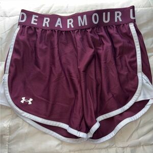 Under Armour Women's Maroon Athletic Shorts with White Trim